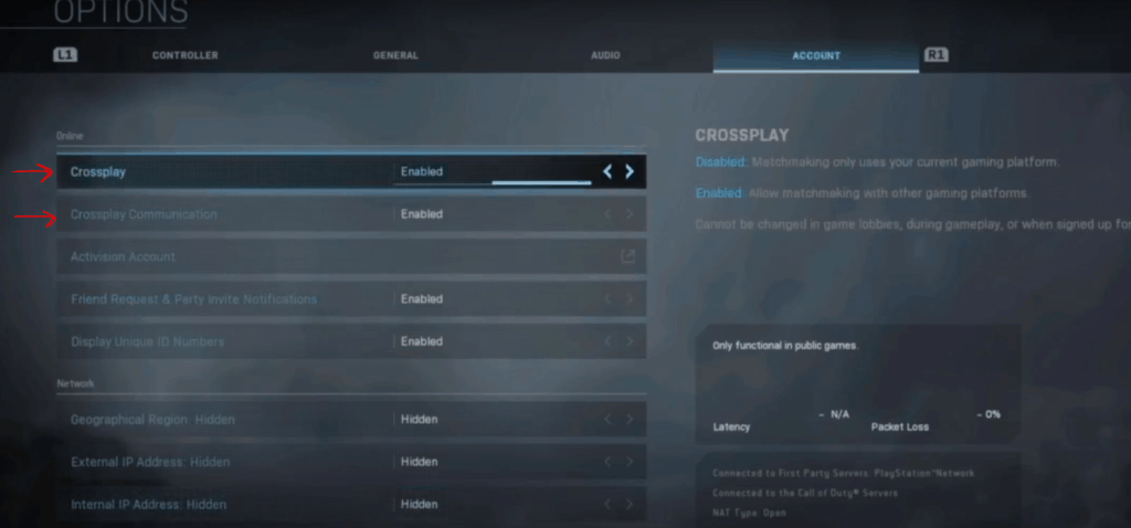 enable crossplay in warzone